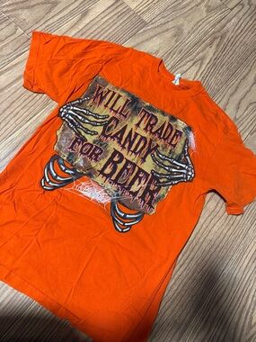 Will Trade Candy For Beer Halloween Graphic Tee - Orange